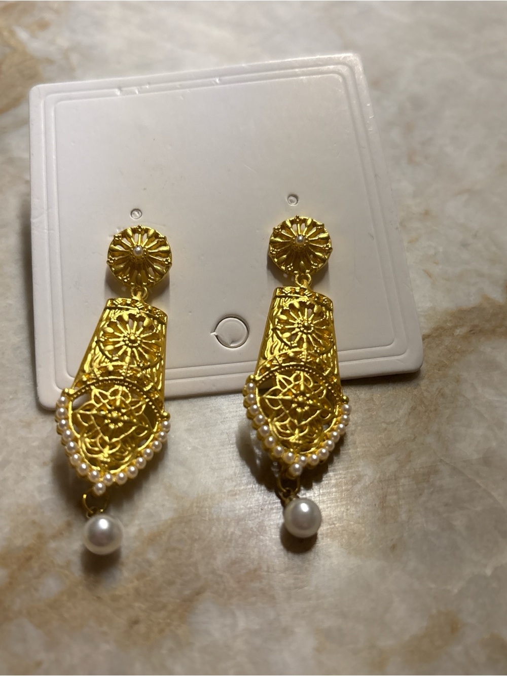 Vintage Gold Filigree Earrings with Pearl Drops